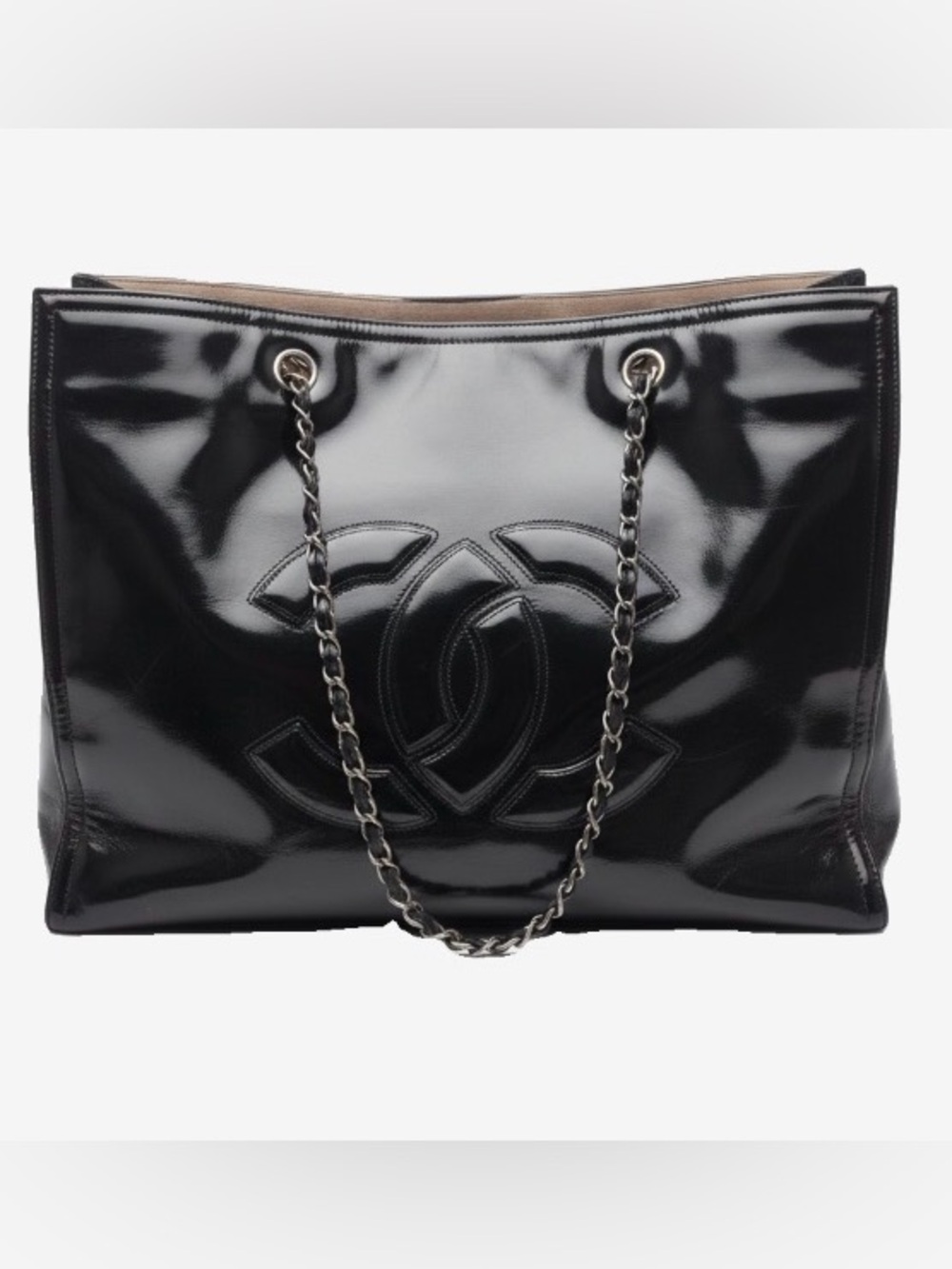 🛍️ CHANEL Authentic Black Patent Leather Bon Bon Tote